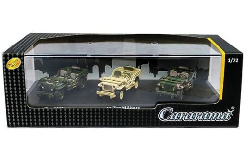 Cararama 1:72 3-Car Set – 1/4 Ton Military Vehicle (Green, Khaki, Camouflage)