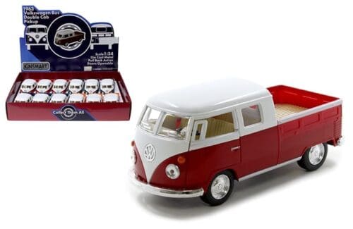 Kinsmart 1:43 1963 Volkswagen Bus Double Cab Pickup Truck 5″ – Display Tray Set of 12