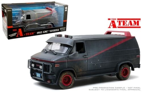 Greenlight 1:18 1983 GMC Vandura Weathered with Bullet Holes (Black/Grey) – The A Team (1983 – 1987 TV Series) – Hollywood