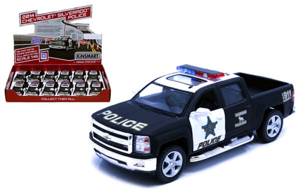 Kinsmart 1:46 2014 Chevrolet Silverado Police 5″  – Display Tray Set of 12