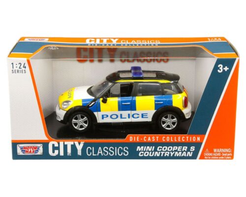 Motormax 1:24 Mini Cooper S Countryman UK Police (White/Blue/Yellow) – City Classics