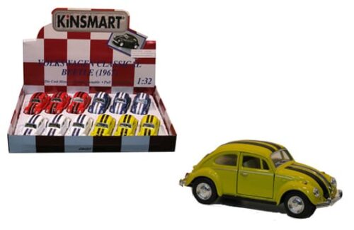 Kinsmart 1:32 1967 Volkswagen Beetle with Stripes 5″ -Display Tray Set of 12