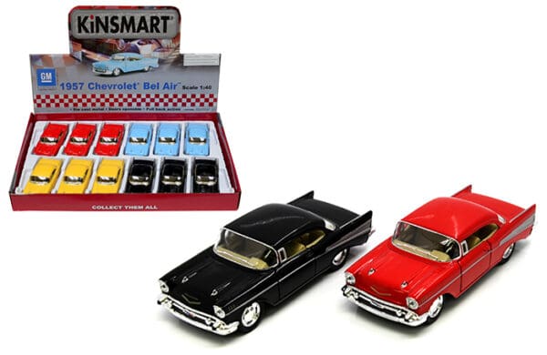 Kinsmart 1:40 1957 Chevrolet Bel Air Hard Top 4.5″ (KT5313D) – Display Tray Set of 12