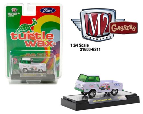 M2 Machines 1:64 Gassers – 1965 Ford Econoline Truck Turtle Wax – White/Green – Hobby Exclusive – Limited 4,400 Pieces