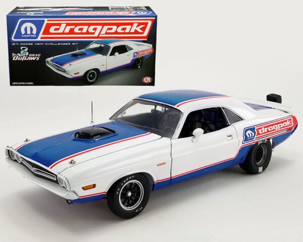 ACME 1:18 1971 Dodge HEMI Challenger R/T – MOPAR Drag Pak – Drag Outlaws (White/Blue/Red) Limited 1 of 860