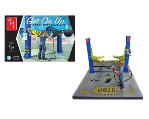 AMT Model Kit 1:25 Garage Accessory Series 3 – Get On Up 2 Post Hydraulic Lift with Figure