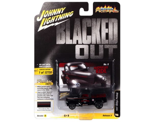 Johnny Lightning 1:64 Street Freaks 2021 Release 3 – 1941 Willys Gasser Pickup Midnight Ride Blacked Out Solid Pack