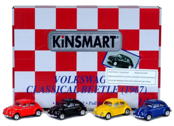 Kinsmart 1:64 1967 Volkswagen Classical Beetle (solid colors) 2″ – Display Tray Box of 12