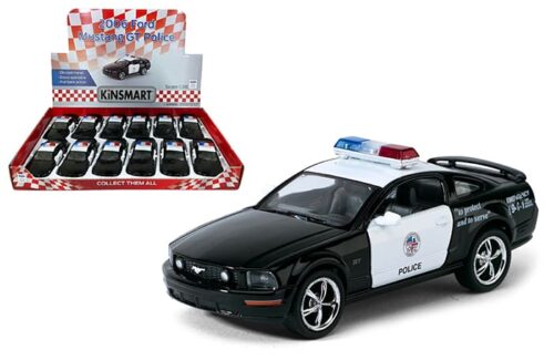 Kinsmart 1:38 2006 Ford Mustang GT Police – 5″ – Display Tray Set of 12