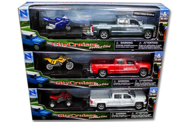 New Ray 1:32 Chevrolet Silverado Truck with Motorcycle/ATV – City Cruiser