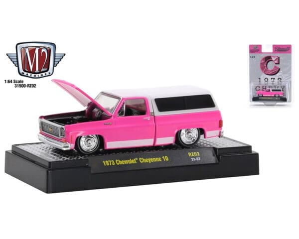 M2 Machines 1:64 Riverside Show Exclusives 1973 Chevrolet Cheyenne 10 With Camper Top “C ” Pink Limited 6,000 Pieces