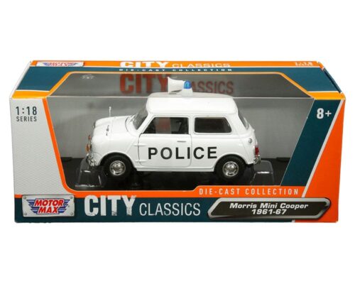 Motormax 1:18 1961-1967 Morris Mini Cooper Police (White) – City Classics