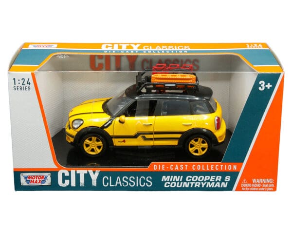 Motormax 1:24 Mini Cooper S Countryman with roof rack and accessories (Yellow) – City Classics