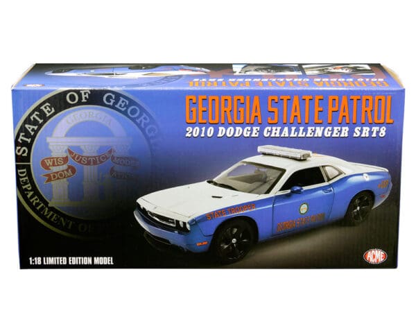 ACME 1:18 2010 Dodge Challenger SRT8 Georgia State Patrol (White/Blue) with magnetic working LED Light Bar – Limited 1 of 522