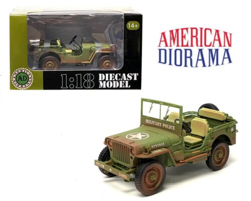 American Diorama 1:18 1/4 Ton Military Police Jeep Green Weathered