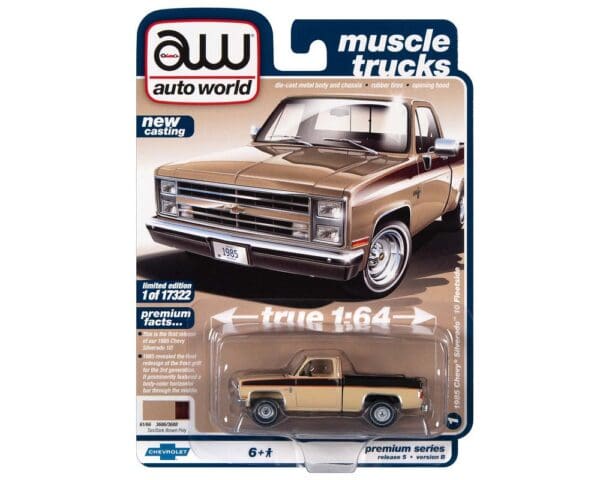 Auto World 1:64 1985 Chevrolet Silverado 10 Fleetside (Tan with Dark Brown)