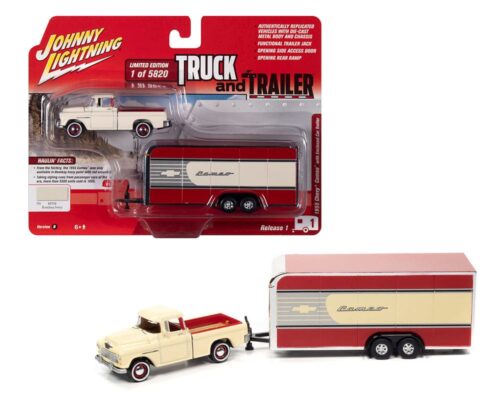 Johnny Lightning 1:64 Truck & Trailer 1955 Chevrolet Cameo with Enclosed Trailer