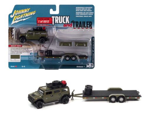 Johnny Lightning 1:64 Truck & Trailer Hummer H2  w/Open Trailer