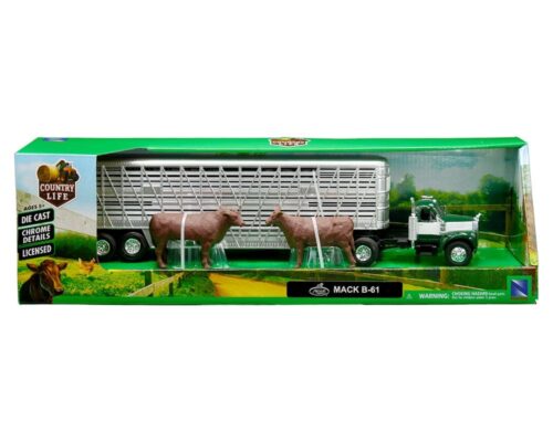 New Ray 1:43 1953 Mack B-61 Livestock Trailer (Green/White) with cattle – Country Life