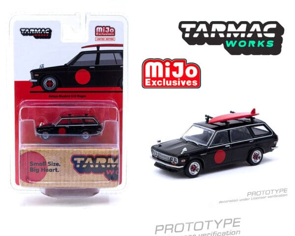 Tarmac Works 1:64 Datsun Bluebird 510 Wagon Black With Surfboard Special Limited Edition.- Mijo Exclusive