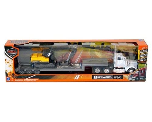 New Ray 1:43 Kenworth W900 W/ Vehicle Transporter Lowboy W/ 1:158 Excavator – Long Haul Trucker