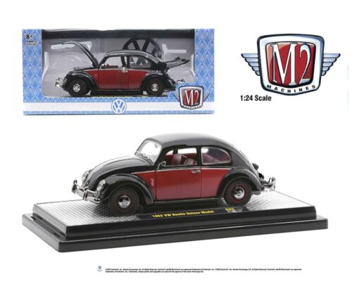 M2 Machines 1:24 1952 Volkswagen Beetle Deluxe Model (Black/Red) – Auto-Thentics