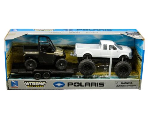 New Ray Polaris Ranger XP1000 (Bronze)  with Pick Up Truck (White) and Trailer – Xtreme Off-Road –