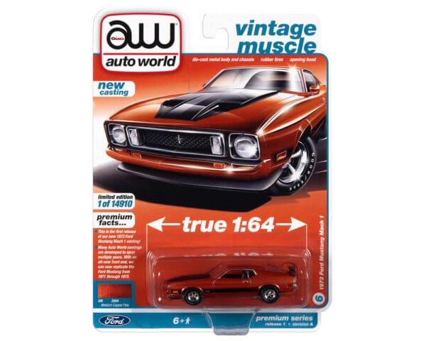 Auto World 1:64 1973 Ford Mustang Mach 1 (Medium Copper Poly) – Vintage Muscle – Solid Pack