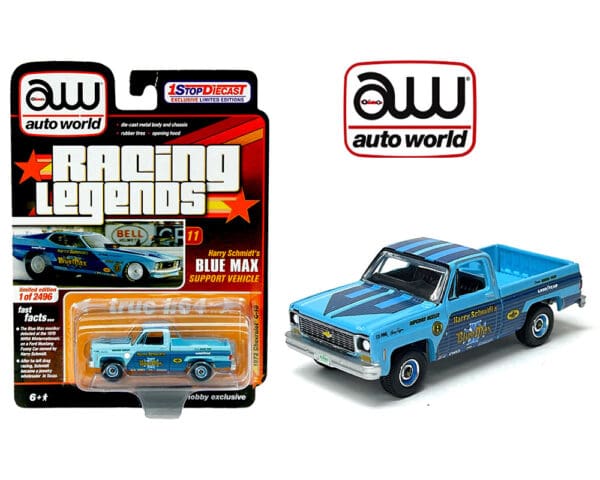 Auto World 1:64 1973 Chevrolet C-10 Harry Schmidt’s Blue Max Support Vehicle – Racing Legends – 1StopDiecast Limited Edition 1 of 2496