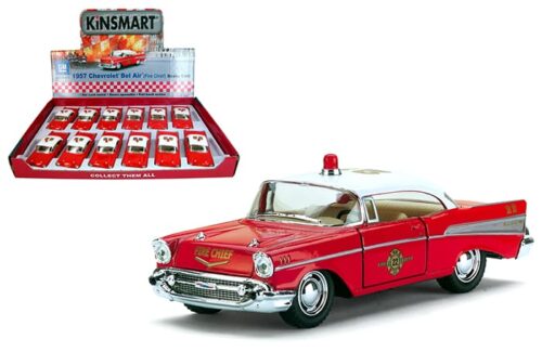 Kinsmart 1:40 Chevrolet Bel Air Fire Chief 4.8″ – Display Tray Set of 12