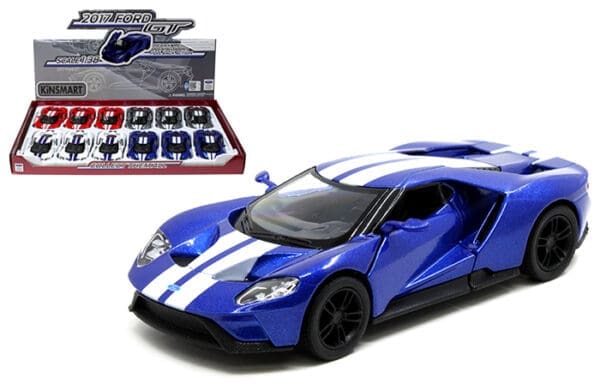 Kinsmart 1:38 2017 Ford GT with Stripes 5″ (KT5391DF) – Display Tray Set of 12