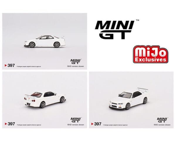 Mini GT 1:64 Nissan Skyline GT-R (R34) V-Spec N1 White – Mijo Exclusive USA