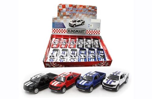 Kinsmart 1:46 2013 Ford F-150 SVT Raptor Supercrew Stripes 4.5″ (KT5365DF) – Display Tray Set of 12