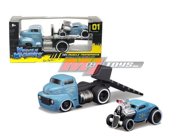 Muscle Machines 1:64 Muscle Transports 1950 Ford COE Flatbed & 1933 Ford Coupe Matte Blue