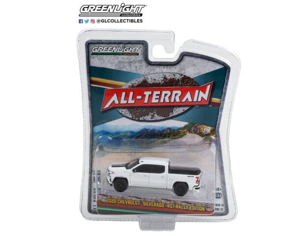 Greenlight 1:64 All-Terrain Series 13 – 2020 Chevrolet Silverado RST Rally Edition – Summit White with Black Stripes