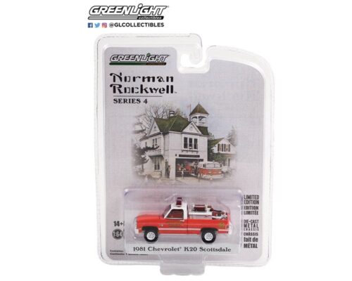 Greenlight 1:64 Norman Rockwell Series 4 – 1981 Chevrolet K20 Scottsdale – Stockbridge Fire Department with Fire Equipment, Hose and Tank