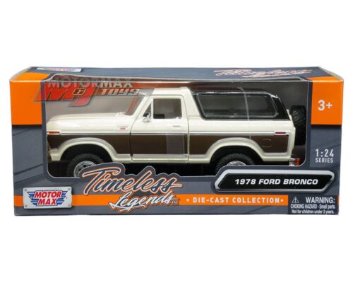 Motormax 1:24 1978 Ford Bronco Ranger XLT (Tan and brown with black hardtop) with spare wheel – Timeless Legends