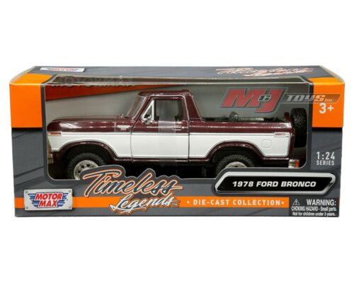 Motormax 1:24 1978 Ford Bronco Ranger XLT (burgundy and white two-tone) with spare wheel – Timeless Legends