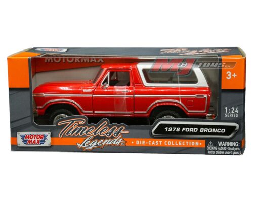 Motormax 1:24 1978 Ford Bronco Custom (red with white hardtop) – Timeless Legends