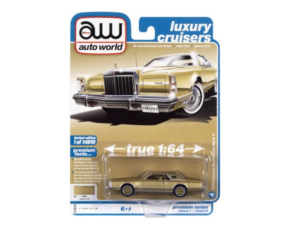 Auto World 1:64 1978 Lincoln Continental Mark V (Jubilee Gold) – Premium 2022 Release 1 Version B – Luxury Cruisers – Solid Pack