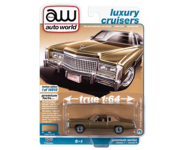 Auto World 1:64 Premium 1975 Cadillac Eldorado Gold Poly