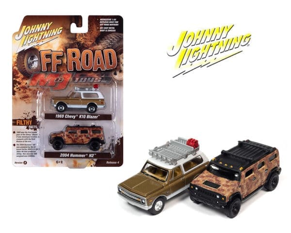 Johnny Lightning 1:64 Theme 2 Pack – Off Road 1969 Chevy Blazer & 2004 Hummer H2 A