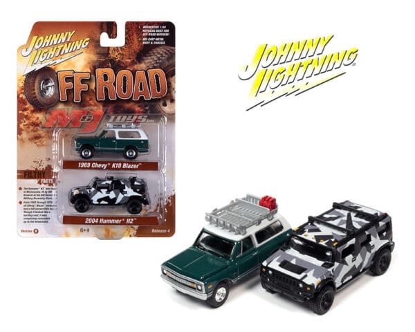 Johnny Lightning 1:64 Theme 2 Pack – Off Road 1969 Chevy Blazer & 2004 Hummer H2 B