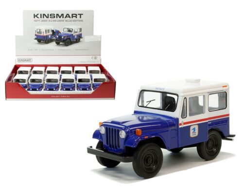 Kinsmart 1:26 1971 Jeep DJ-5B USPS Blue Edition 5″ – Display Tray Set of 12