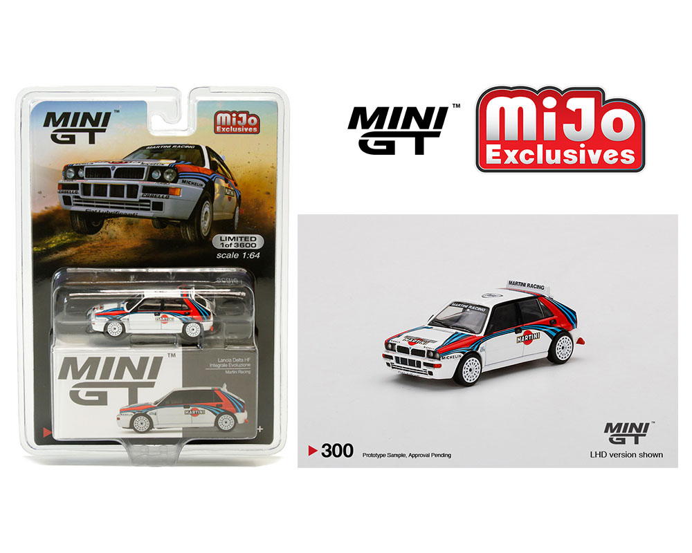 Mini GT 1:64 Lancia Delta HF Integrale Evoluzione (White) - Martini Racing  - MiJo Exclusives Limited 3600 Pieces