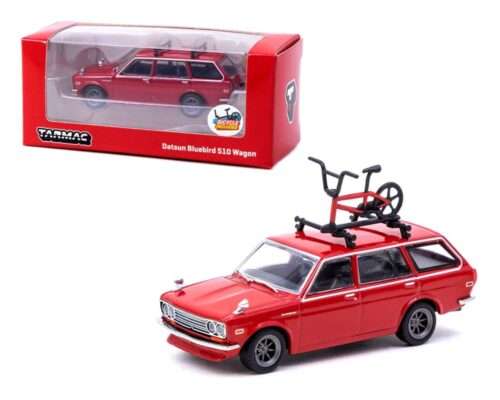 Tarmac Works 1:64 Datsun Bluebird 510 Wagon (Red) with Bicycle and Rack – Global64