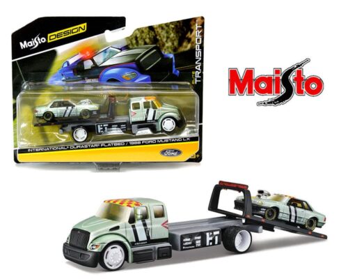 Maisto Design 1:64 International Durastar Flatbed and 1988 Ford Mustang LX (Light Green Metallic) – Elite Transport