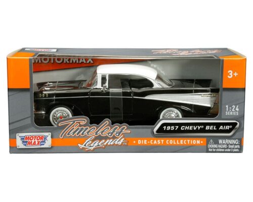 Motormax 1:24 1957 Chevrolet Bel Air (Black with white roof) – Timeless Legends