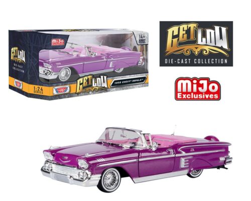 Motormax 1:24 1958 Chevrolet Impala Convertible Lowrider (Purple) – Get Low MiJo Exclusives