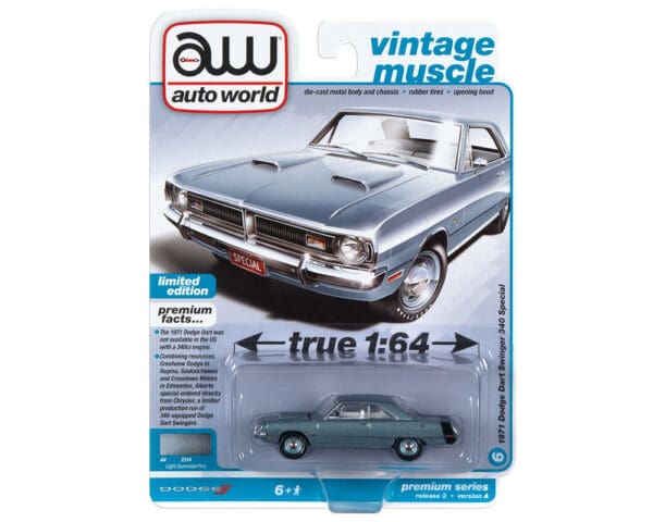 Auto World 1:64 Premium 1971 Dodge Dart Swinger 340 Special Gunmetal Poly